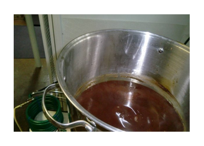 Wort draining into the chiller